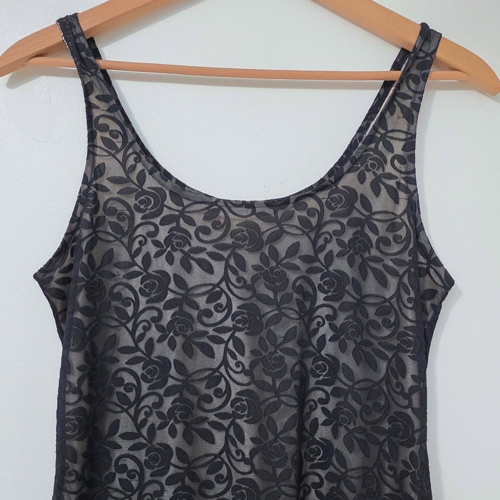 Vintage Express Sheer Bodycon Maxi Dress 7/8 Y2K Sheer Dark Floral Goth‎ Grunge